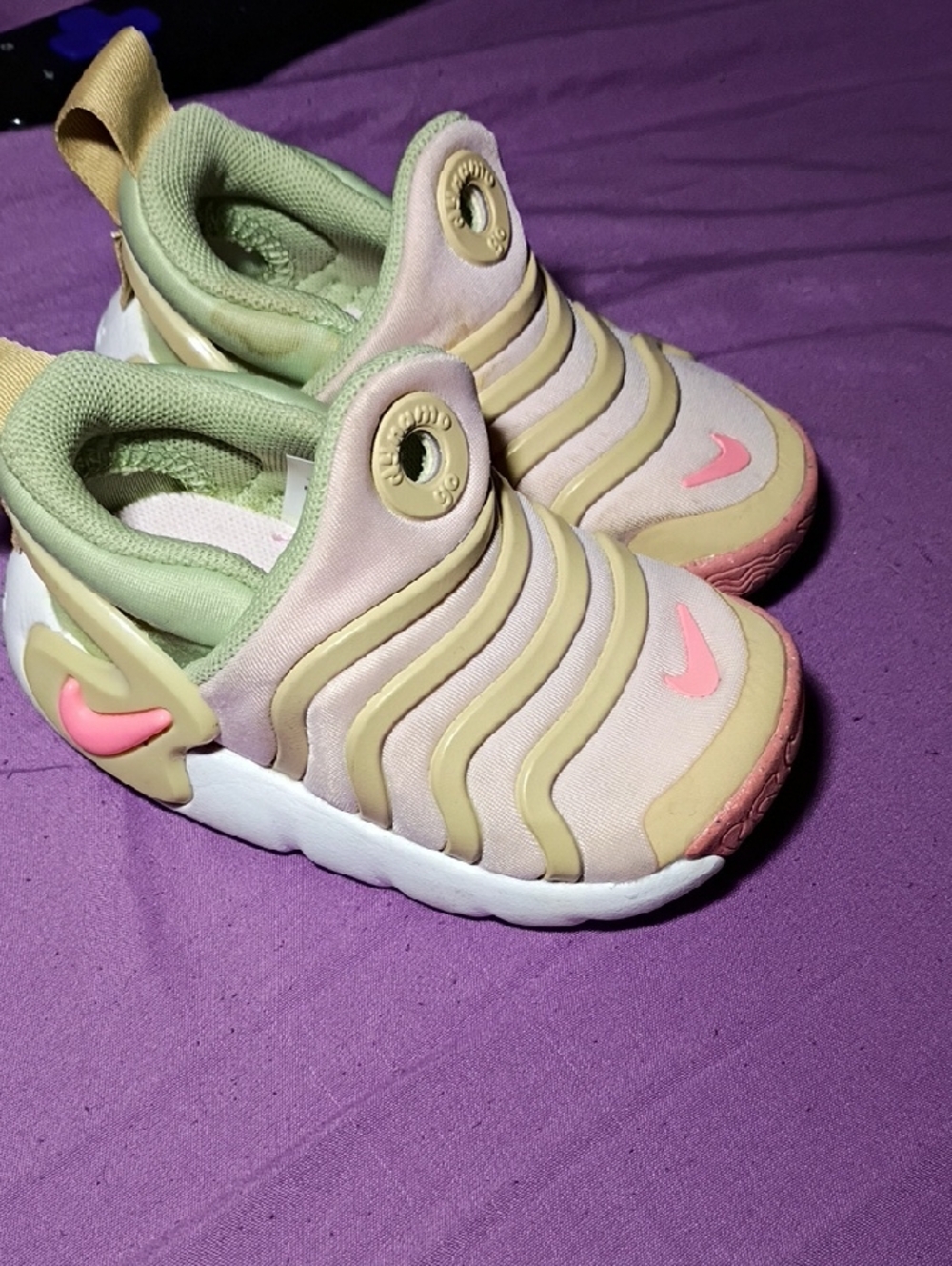 Nike Kids Slip-On Sneakers in Pink, Olive & Cream